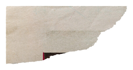 Old torn corner of newspaper, isolated tear of old vintage page