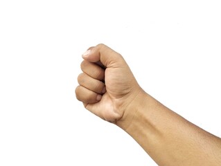 Asian man hand gesture clenched isolated on white background 