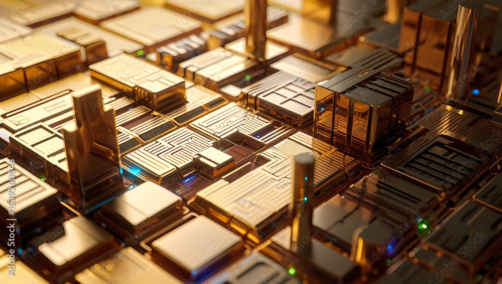 Poster golden circuitry abstract 3d render of technological innovation