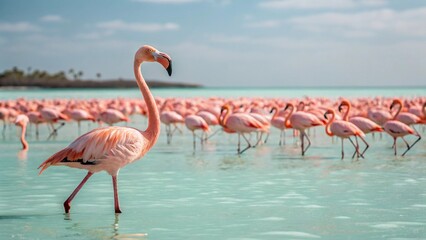 Obraz premium pink flamingos in the Beach