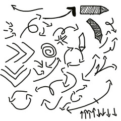 Set of 20 Hand-Drawn Arrows – Doodle Style Directional Sketches for UI Elements, Motion Graphics, Infographics or Creative Abstract Concepts on White Isolated Background
