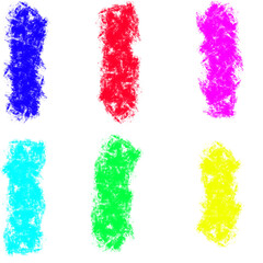 Set of Six Vertical Brush Strokes in Bright Colors – Blue, Red, Pink, Cyan, Green and Yellow Paint Textures on White Background for Creative Design, Abstract Art, and Poster Use
