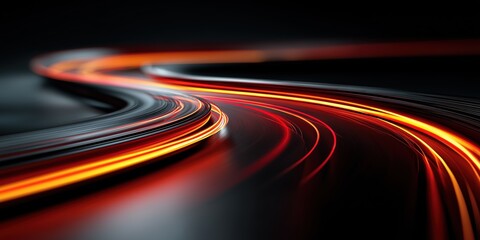 Curved Neon Speed Lines on Matte Black Surface with Glowing Effects

