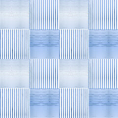 Seamless geometric pattern featuring alternating vertical and horizontal blue and white stripes. The patchwork-style composition for wrapping paper, fabric, wallpaper, and modern textile projects.