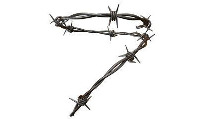 A barbed wire creation forming the shape of the number seven against a black background space on transparent background
