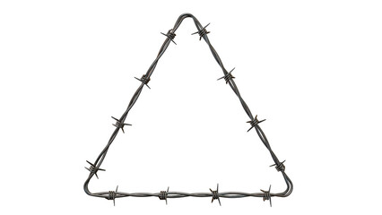 A barbed wire triangle shape isolated on a black background in a studio shot image style on transparent background
