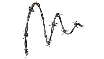 A close up of barbed wire against a black background in a studio setting with dark lighting on transparent background
