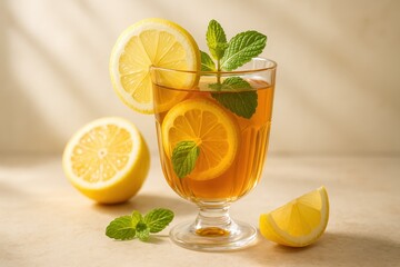 Fototapeta premium Premium lemon tea beverage featuring natural citrus infusion and elegant presentation for healthy lifestyle and wellness brand marketing