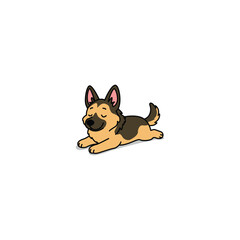 Cute german shepherd dog lying down with its eyes closed cartoon, looking peaceful and happy, vector illustration