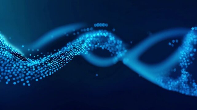 Abstract digital wave with floating binary code on dark blue background. 