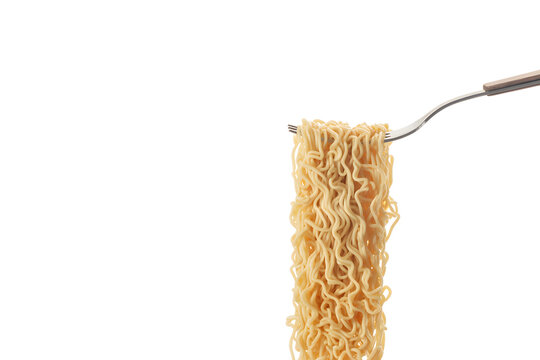 instant noodle on fork isolated