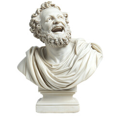 Obraz premium Marble bust of a laughing man with classical style timeless artistry isolated on transparent background.