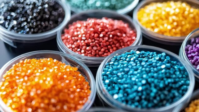 Close-up of Colorful Plastic Pellets Industrial Raw Material