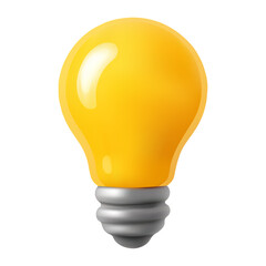 Realistic 3D yellow light bulb with metallic base on white background. Symbol of innovation, ideas, energy, and creativity. High-quality icon style illustration.