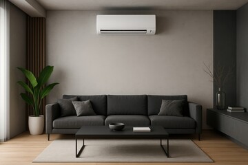Fototapeta premium Energy-efficient air conditioning unit in contemporary living room with modern interior design