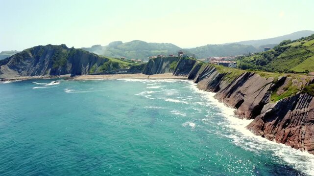 Aerial view of the stunning zumaia flysch coastline in basque country, spain, showcasing its unique geological formations