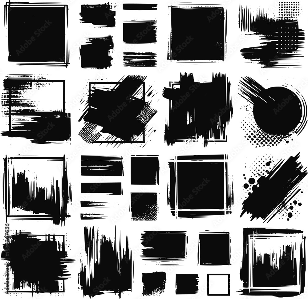 Poster black vector rough edge rectangles. grunge square frames set. jagged edge torn paper background coll