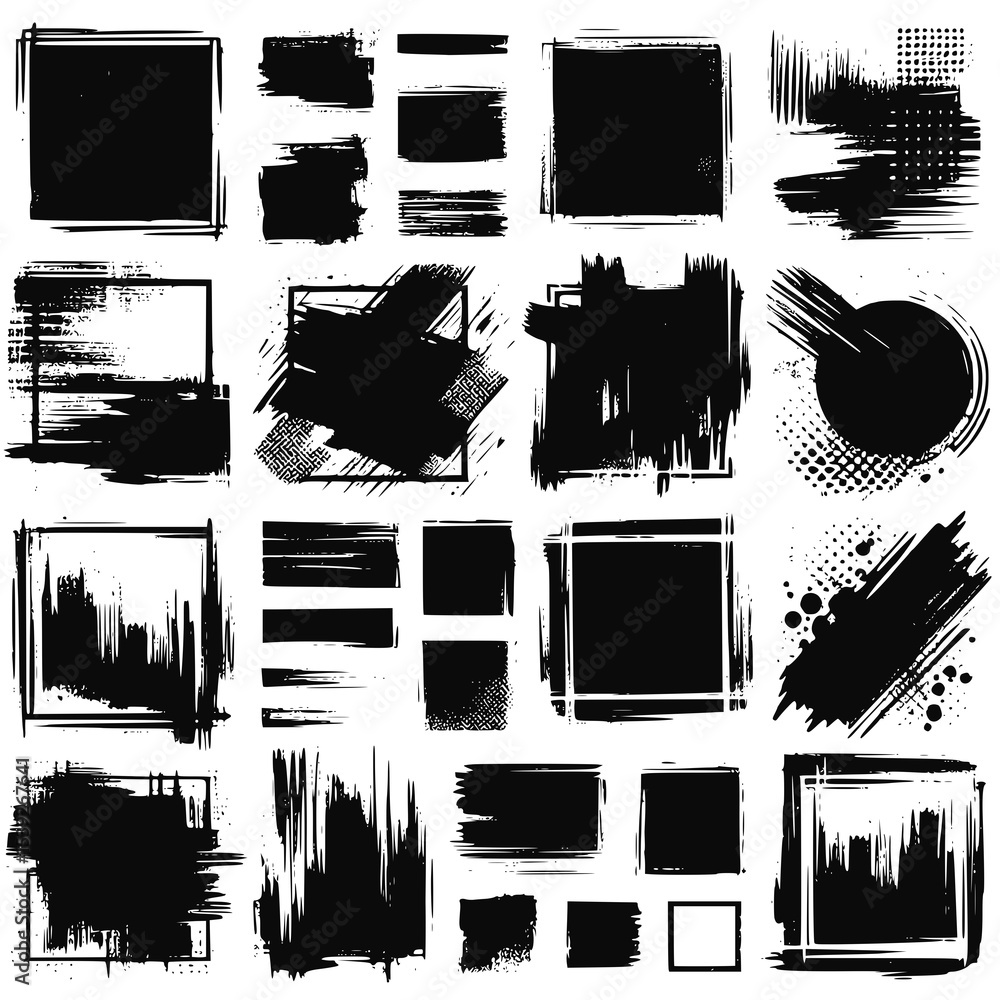 Poster black vector rough edge rectangles. grunge square frames set. jagged edge torn paper background coll