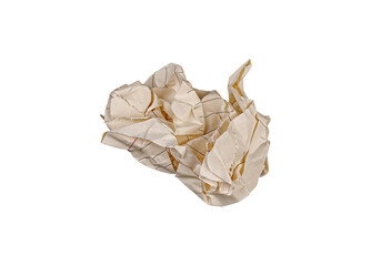 A crumpled checkered paper sheet on a white background fits educational themes. Its wrinkled grid...