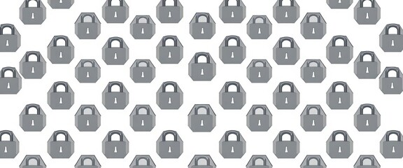 Hexagonal gray lock pattern on white background  Vector, seamless, security, minimalist,  privacy, seamless pattern