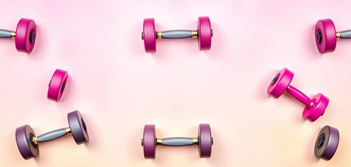 Pastel background with a repeating pattern of dumbbells, cute, toned