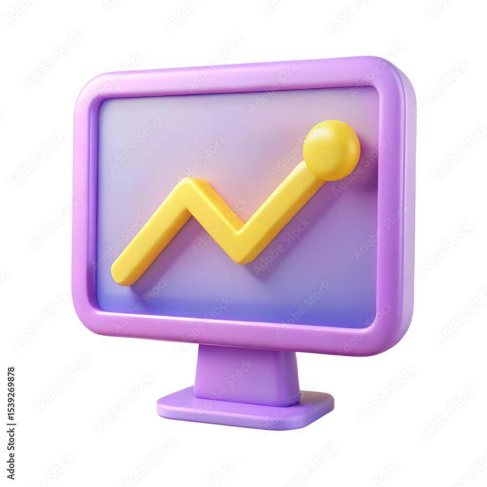 Poster 3d render of a computer monitor displaying an upward trending graph