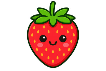 Obraz premium Cheerful red strawberry cartoon character with vibrant green leaves, symbolizing fresh nutrition on clear background