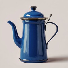 Fototapeta premium Blue enamel coffee pot with a silver lid and a handle.&nbsp;