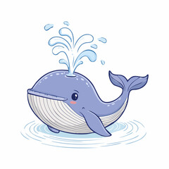Naklejka premium Vector Image of Cartoonish Big Blue Whale Swimming while Blowing Water through his Blowhole 35