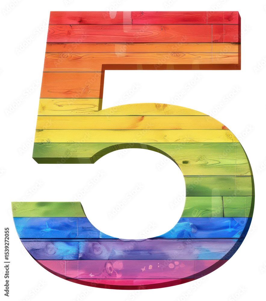 Poster png rainbow with number 5 pattern font text.
