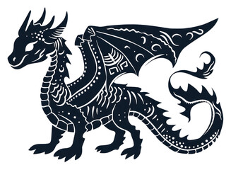 Naklejka premium PNG Divider doodle of dragon animal black
