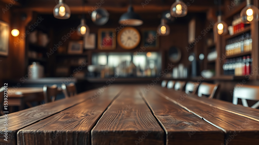 Aufkleber empty wooden table rustic and blurred background of bar or pub for product display high quality phot