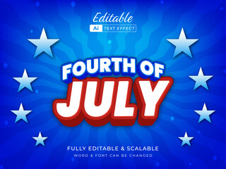 Fourth of July 3d text effect. independence day of america