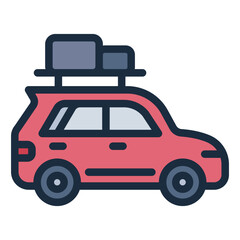 car trip filled line icon for travel by road journey