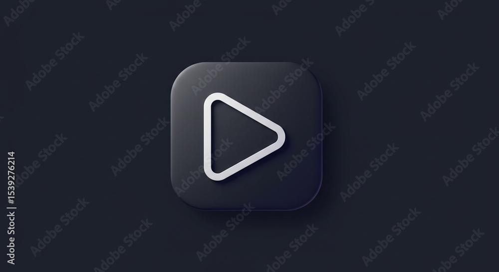 Aufkleber a dark background featuring a square icon with rounded corners and a white play symbol inside it