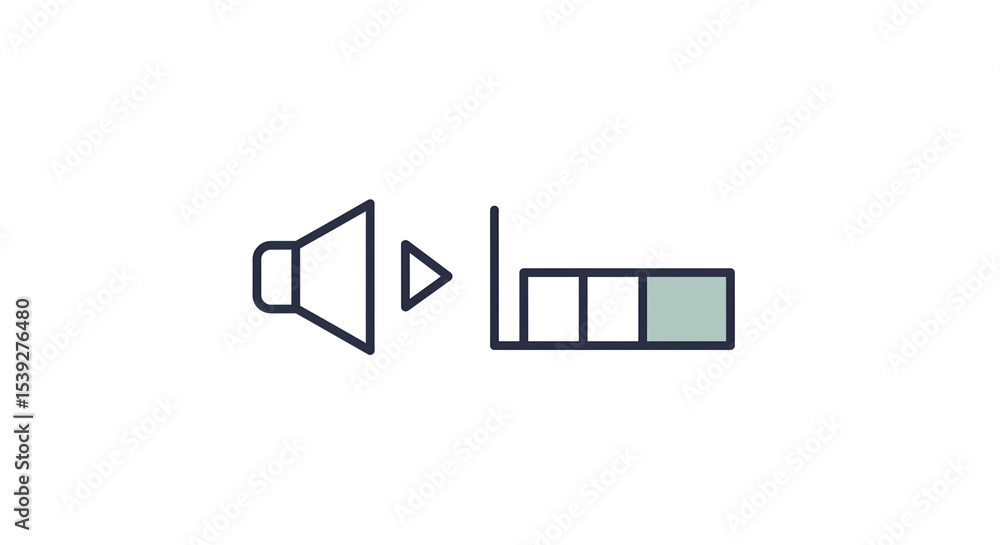 Aufkleber illustration of a speaker icon with a play button and a volume bar indicating sound level adjustment
