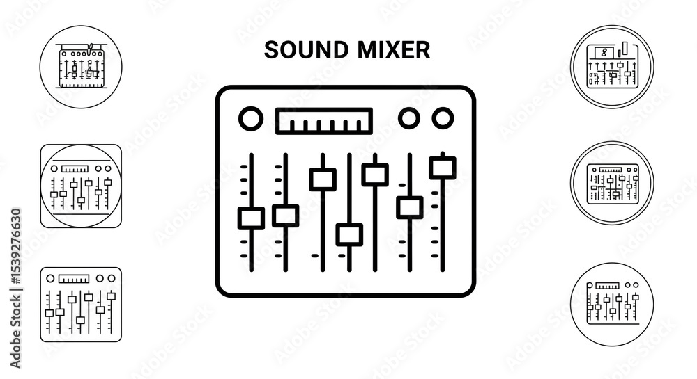 Aufkleber a collection of sound mixer icons displayed in various shapes and sizes on a white background layout