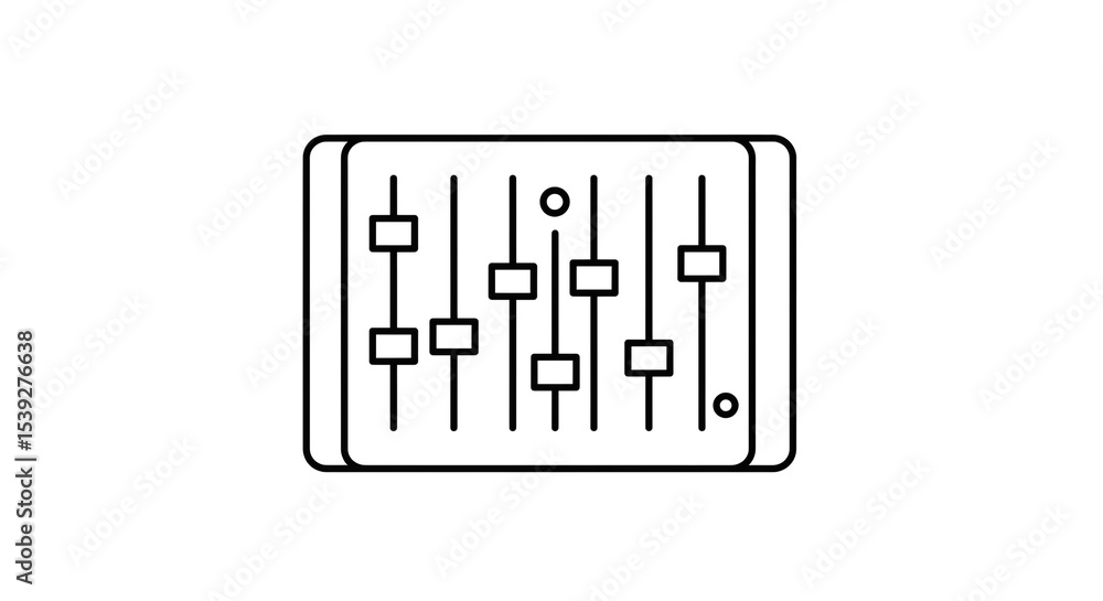 Aufkleber a line drawing of a sound mixing board with multiple sliders and a simple black and white design