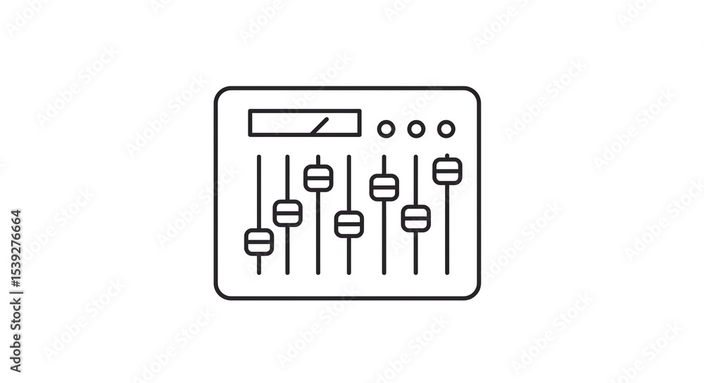 Aufkleber a simple line art illustration of a sound mixing console with sliders and indicator lights on white