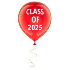 Class of 2025 red balloon, festive decoration for graduation ceremony. 3D rendering isolated on transparent background