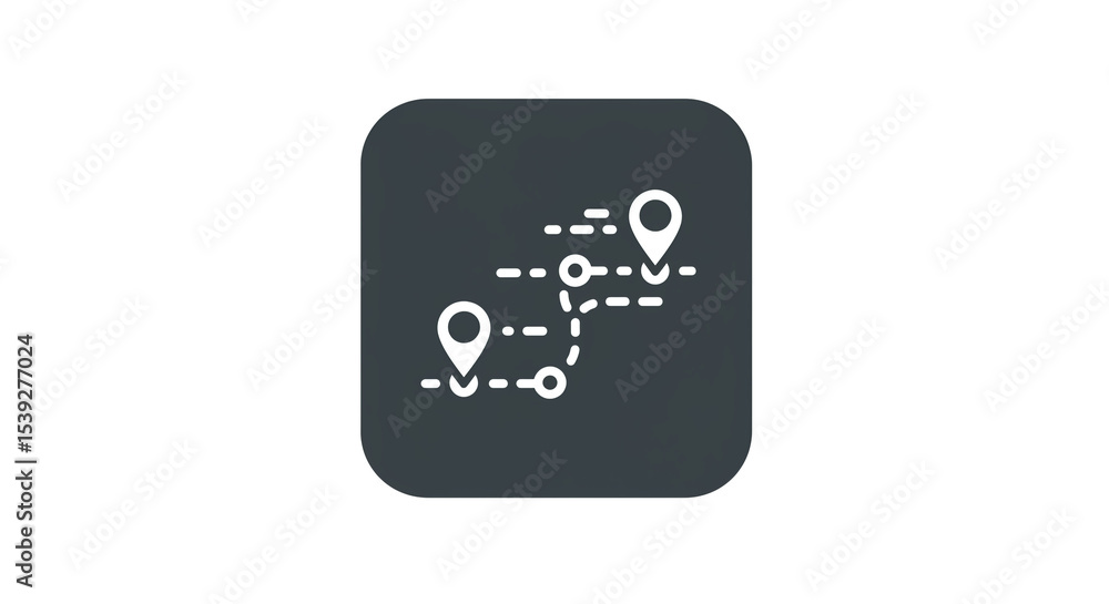 Poster a dark gray square icon featuring a white route with location pins on a white background design elem