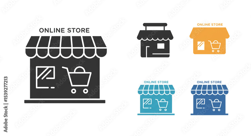 Poster a collection of online store icons in various styles and colors on a white background design element