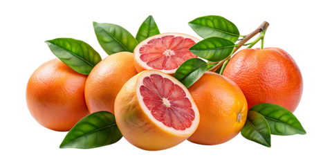 Delicious and Fresh Grapefruit Arrangement with Leaves on a White Background