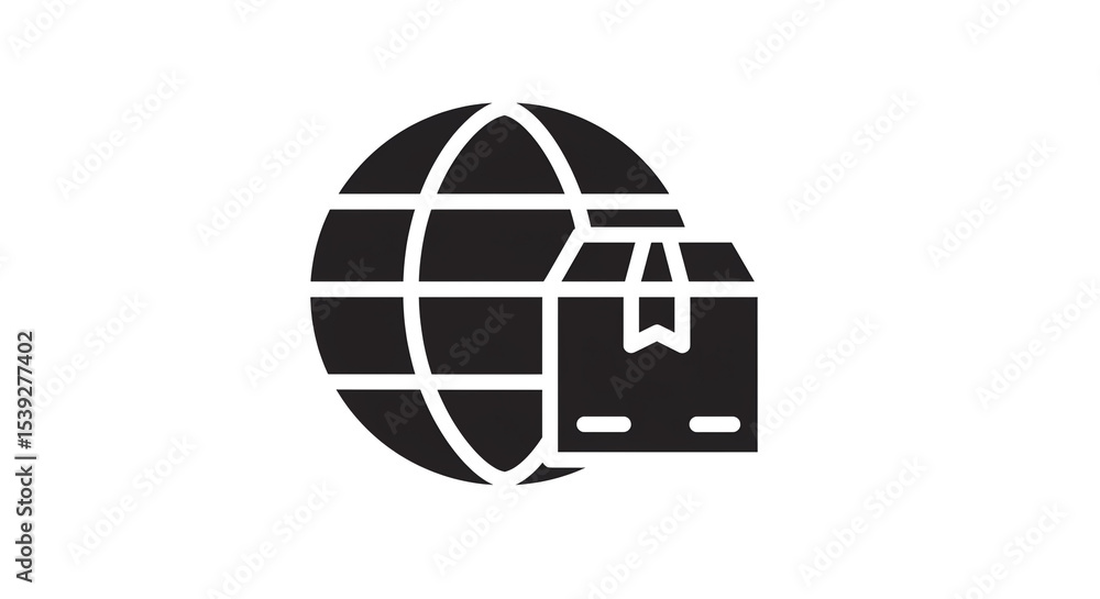 Aufkleber a black and white icon of a globe with horizontal lines and a box next to it on a white background