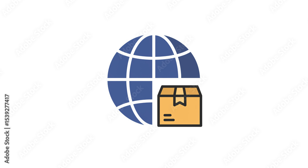 Aufkleber a globe with grid lines next to a brown cardboard box with black lines on a white background image