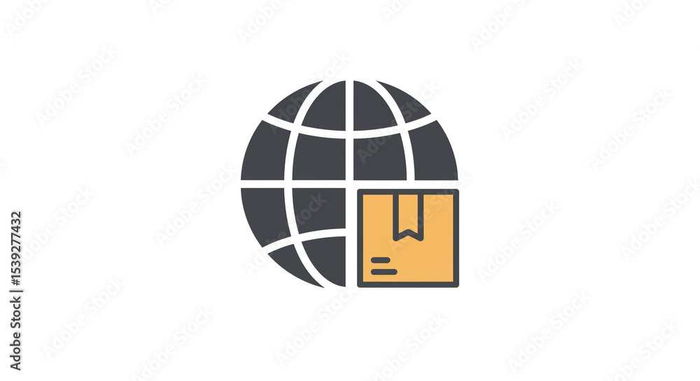 Aufkleber a graphic of a globe with grid lines and a package in front of it on a white background image design