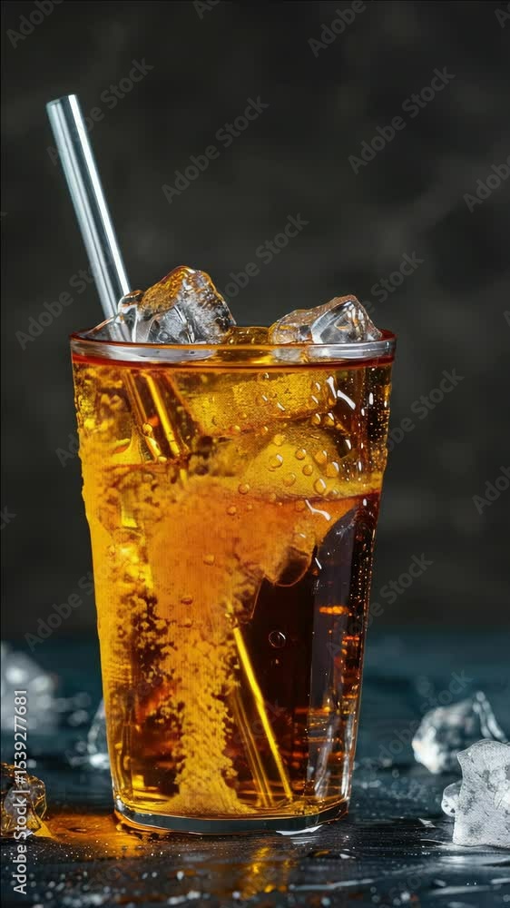 Aufkleber a refreshing coke in a glass filled with ice cubes, capturing the fizz and bubbles at the top.