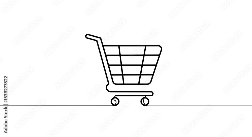 Aufkleber a simple line drawing of a shopping cart with a handle and wheels on a white background isolated ima