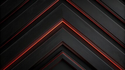 Obraz premium Abstract dark gray geometric background with glowing red edges in a chevron pattern