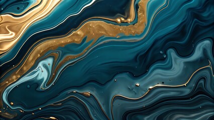 Obraz premium Abstract fluid art background with teal and gold swirling patterns and textures design